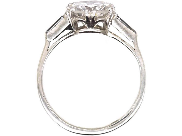 Art Deco Platinum 2.27 Carat Diamond Solitaire Ring with Tapered Baguette Diamond Shoulders