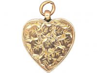 Victorian 9ct Gold Heart Shaped Pendant with Ivy Leaf Detail