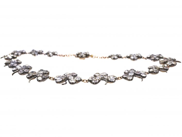 Georgian Silver & Gold Wash Back Trefoil Necklace set with Paste