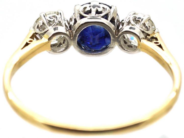 Edwardian 18ct Gold, Sapphire & Diamond Three Stone Ring