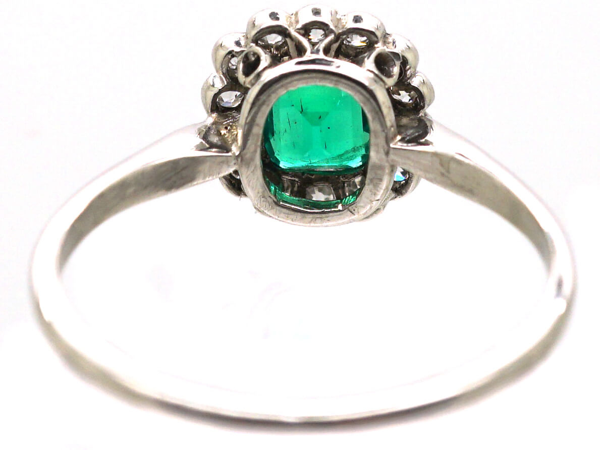 Edwardian Platinum, Emerald & Diamond Cluster Ring (634U) | The Antique ...