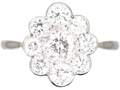 18ct White Gold Oval Diamond Cluster Ring