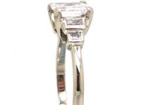 Art Deco Platinum Ring set with an Asscher Cut Diamond with Step Cut Shoulders set with Baguette Cut Diamonds