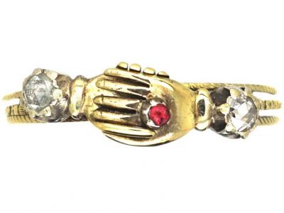 Georgian 15ct Gold Fede Ring set with Rose Diamonds & a Garnet