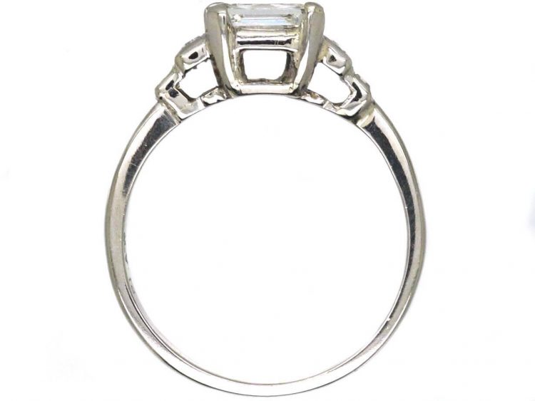 Art Deco Platinum Ring set with an Asscher Cut Diamond with Step Cut Shoulders set with Baguette Cut Diamonds