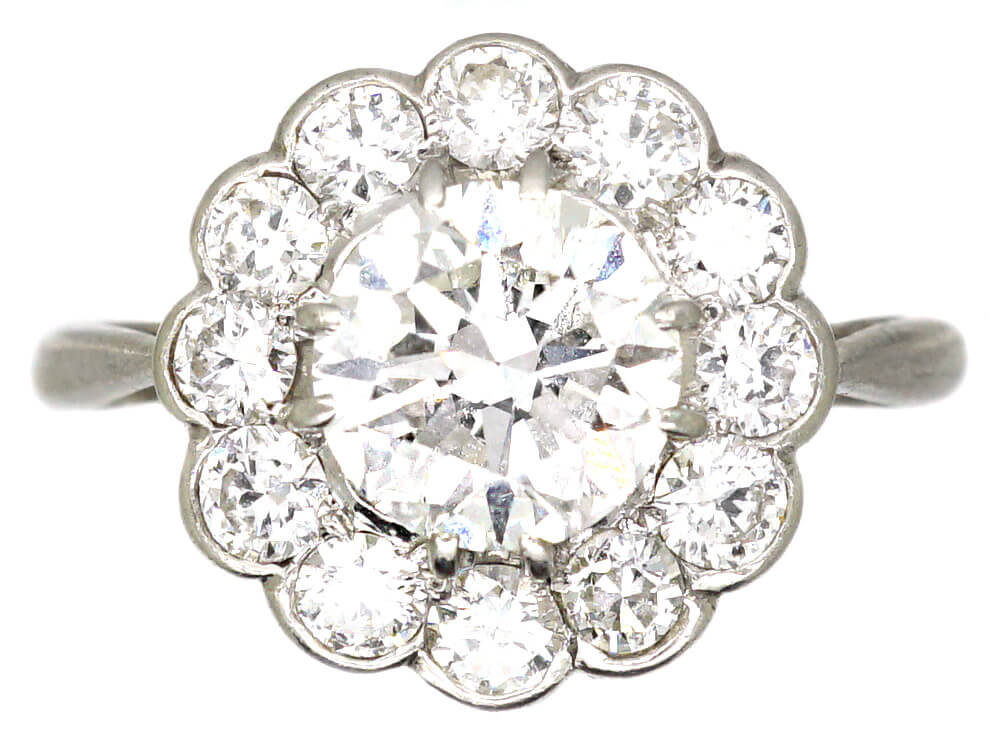 Art Deco Platinum Daisy Cluster Ring set with Diamonds (608U) | The ...