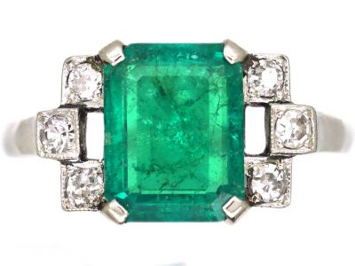 French 18ct Gold Three Row Emerald & Diamond Ring