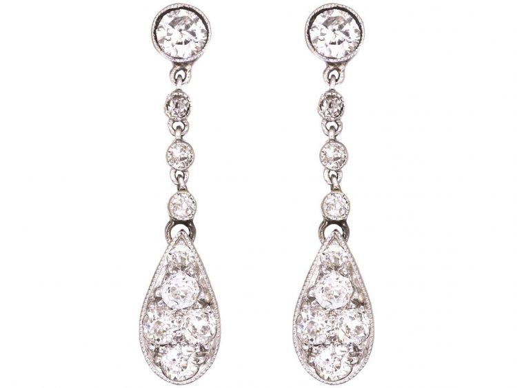 Edwardian Platinum & Diamond Drop Earrings in Original Case