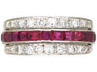 Art Deco 18ct White Gold Flip Over Ring set with Rubies, Sapphires & Diamonds