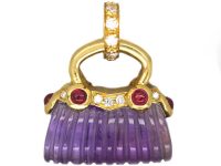 18ct Gold Amethyst, Diamond & Cabochon Ruby Handbag Charm