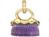 18ct Gold Amethyst, Diamond & Cabochon Ruby Handbag Charm