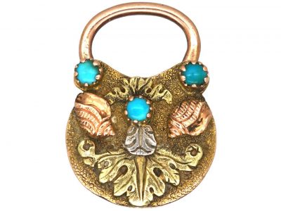 Georgian 15ct Three Colour Gold Padlock set with Turquoise