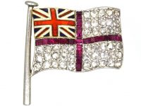 First World War Victory English Flag Brooch set with Rubies & Rose Diamonds