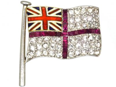 First World War Victory English Flag Brooch set with Rubies & Rose Diamonds
