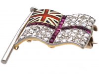 First World War Victory English Flag Brooch set with Rubies & Rose Diamonds