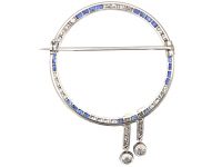 Art Deco Platinum Brooch set with Sapphires & Diamonds in Original Case