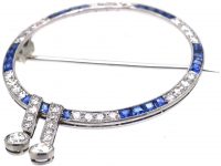 Art Deco Platinum Brooch set with Sapphires & Diamonds in Original Case