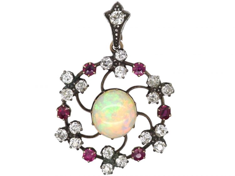 Victorian Opal, Diamond & Ruby Pendant