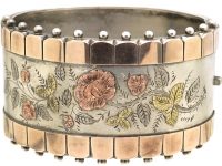 Victorian Silver & Gold Overlay Bangle with Rose Motif