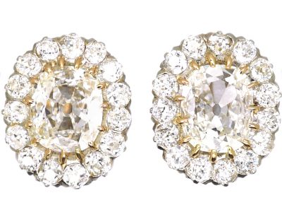 Early 20th Century 18ct Gold, Oval Cluster Earrings set with Large Diamonds
