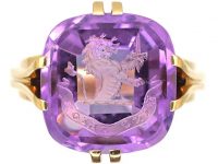 14ct Gold Signet Ring with Amethyst Intaglio of a Lion Rampant