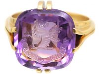 14ct Gold Signet Ring with Amethyst Intaglio of a Lion Rampant