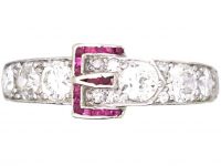 Edwardian Platinum Buckle Ring set with Diamonds & Rubies