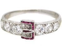 Edwardian Platinum Buckle Ring set with Diamonds & Rubies
