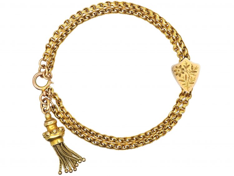 Victorian 9ct Gold Albertina Bracelet with Enamel Bird Motif