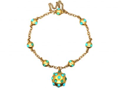 Victorian 18ct Gold Bracelet with Locket & Balls set with Turquoise