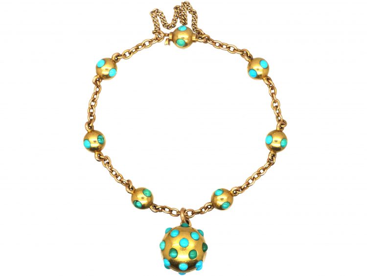 Victorian 18ct Gold Bracelet with Locket & Balls set with Turquoise