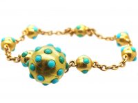 Victorian 18ct Gold Bracelet with Locket & Balls set with Turquoise