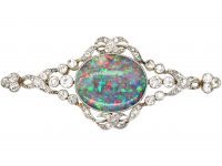 Edwardian 18ct Gold, Platinum & Diamond Brooch set with a Large Harlequin Opal