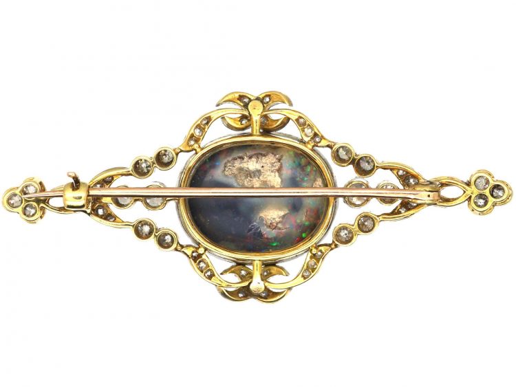 Edwardian 18ct Gold, Platinum & Diamond Brooch set with a Large Harlequin Opal