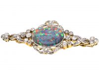 Edwardian 18ct Gold, Platinum & Diamond Brooch set with a Large Harlequin Opal