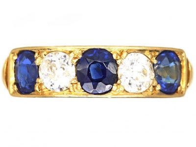 Victorian 18ct Gold Five Stone Ring set with Sapphires & Diamonds