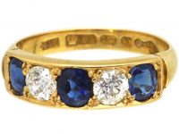 Victorian 18ct Gold Five Stone Ring set with Sapphires & Diamonds