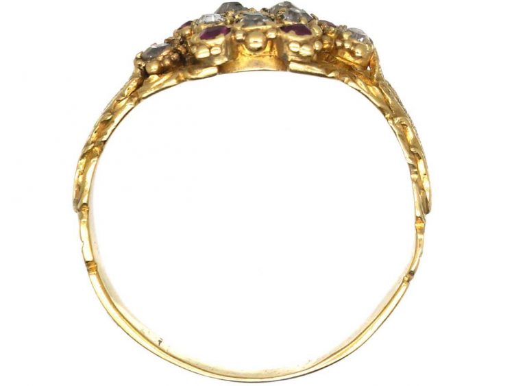 Regency 15ct Gold Cluster Ring set with Diamonds, Rubies & an Emerald