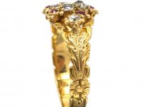 Regency 15ct Gold Cluster Ring set with Diamonds, Rubies & an Emerald