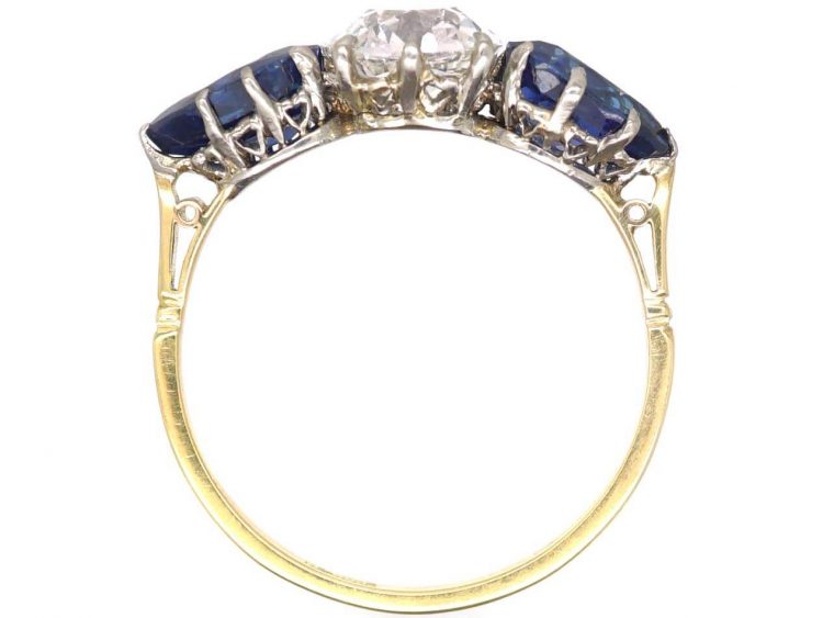 Edwardian 18ct Gold, Pear Shaped Sapphire & Diamond Ring