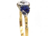 Edwardian 18ct Gold, Pear Shaped Sapphire & Diamond Ring