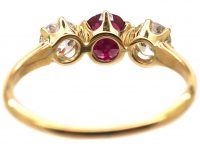 Early 20th Century 18ct Gold, Ruby & Diamond Three Stone Ring