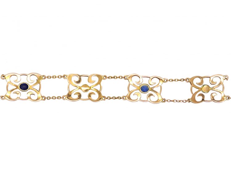 Edwardian 15ct Gold Bracelet set with Sapphires & Natural Pearls