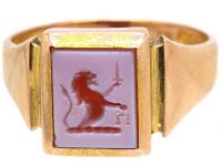 Art Deco 15ct Gold & Carnelian Signet Ring with Intaglio of a Lion with Sword & Scales
