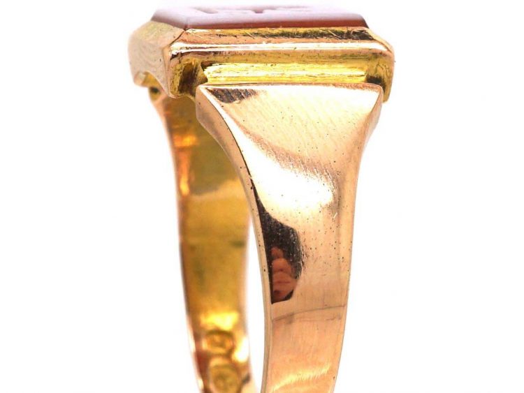 Art Deco 15ct Gold & Carnelian Signet Ring with Intaglio of a Lion with Sword & Scales