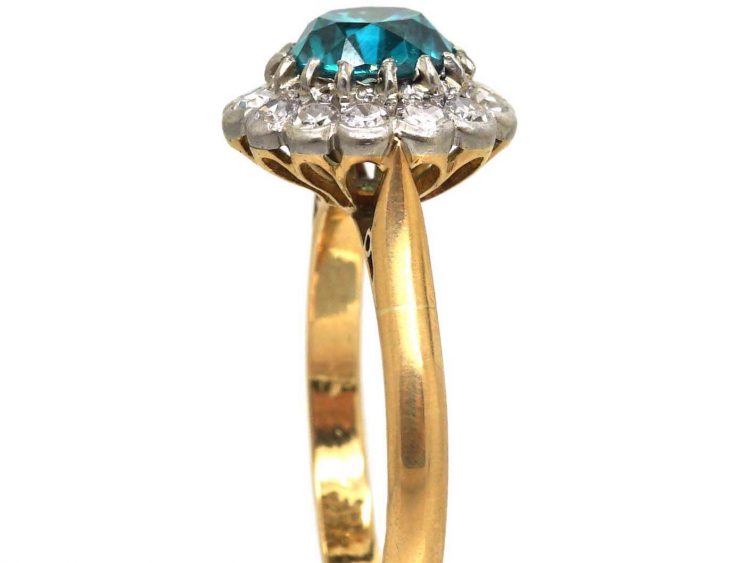 Mid 20th Century 18ct Gold & Platinum, Zircon & Diamond Cluster Ring