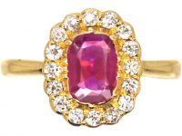 Victorian 18ct Gold, Ruby & Diamond Oval Cluster Ring