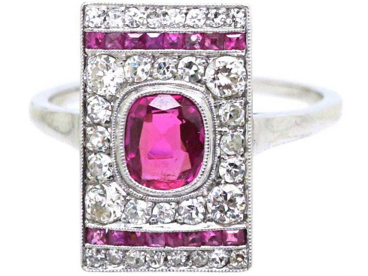 Art Deco Platinum, Ruby & Diamond Rectangular Ring