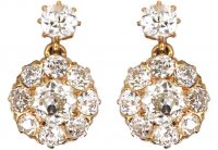 Edwardian 18ct Gold, Diamond Cluster Earrings with a Diamond Above