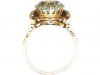 Retro 14ct Gold Crescent Ring set with an Aquamarine & Diamonds